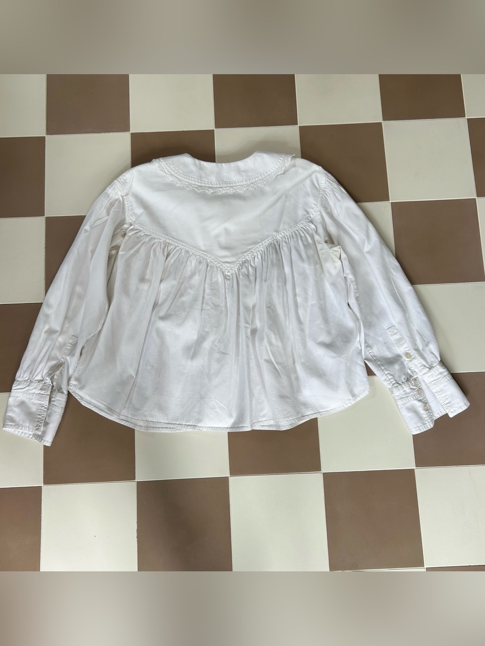 We The Free Summit Shirt White Lace Collar Cotton Blouse M - Picture 7 of 9